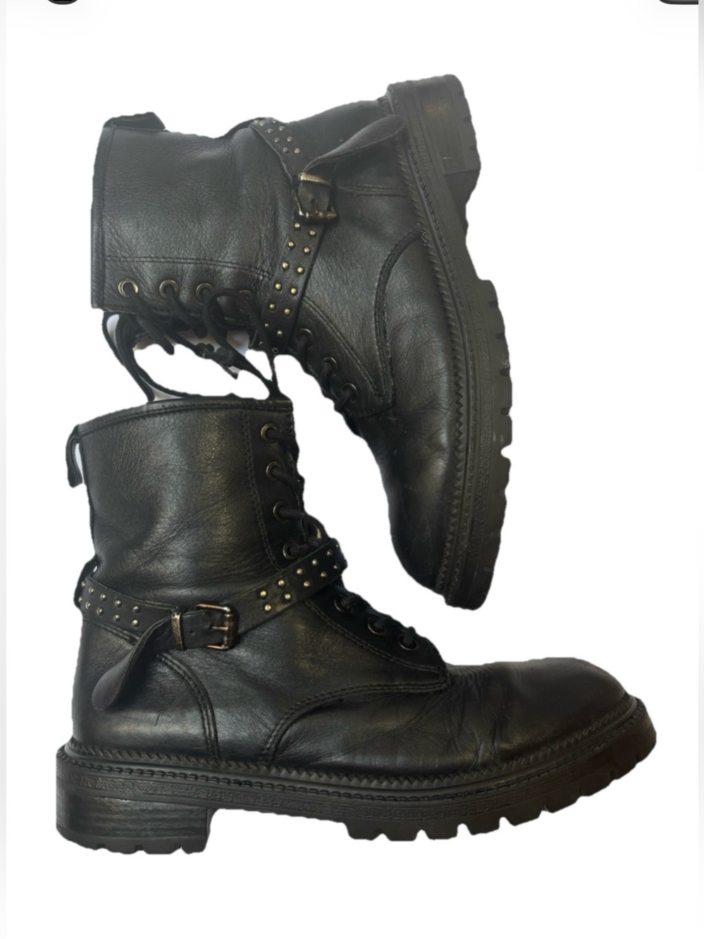 Steve Madden Black Studded leather Combat Boots size 9